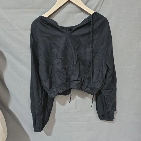 NOBODY'S CHILD MARLICE TOP – LINEN BLACK, UK 10 (EU 38)