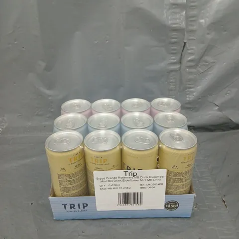 TRIP 12 PACK BLOOD ORANGE ROSEMARY, CUCUMBER MINT, ELDERFLOWER MINT 250ML 