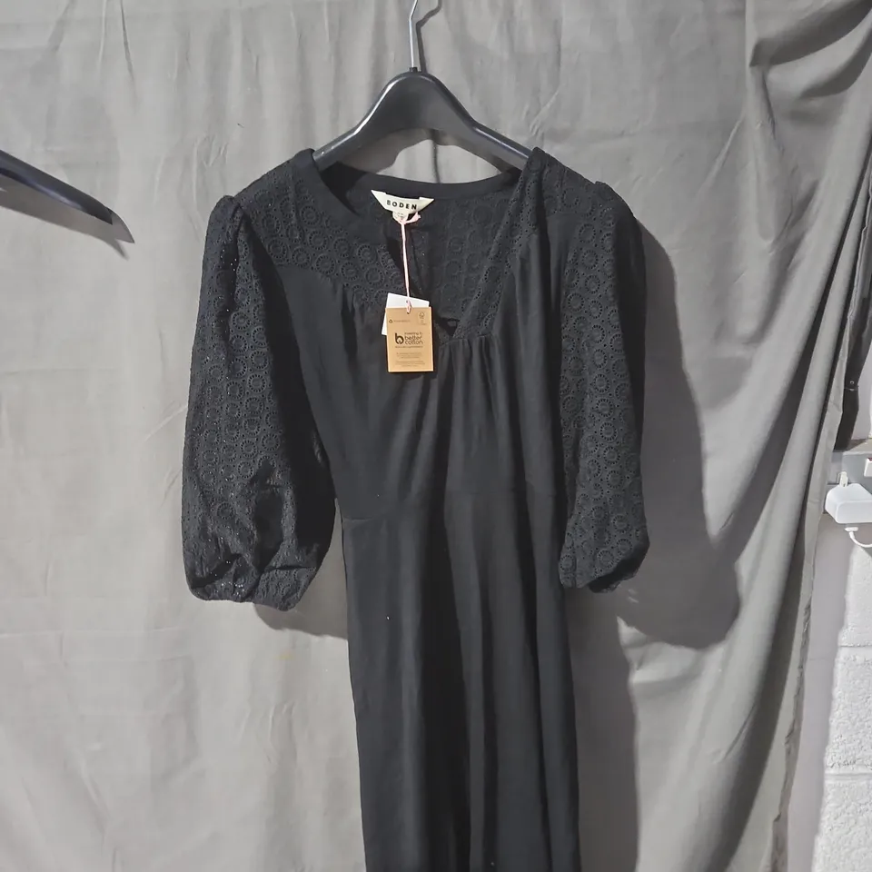 BODEN BLACK DRESS WITH LACE PUFF SLEEVES, UK 16P (PETITE) – TENCEL MODAL FIBRES