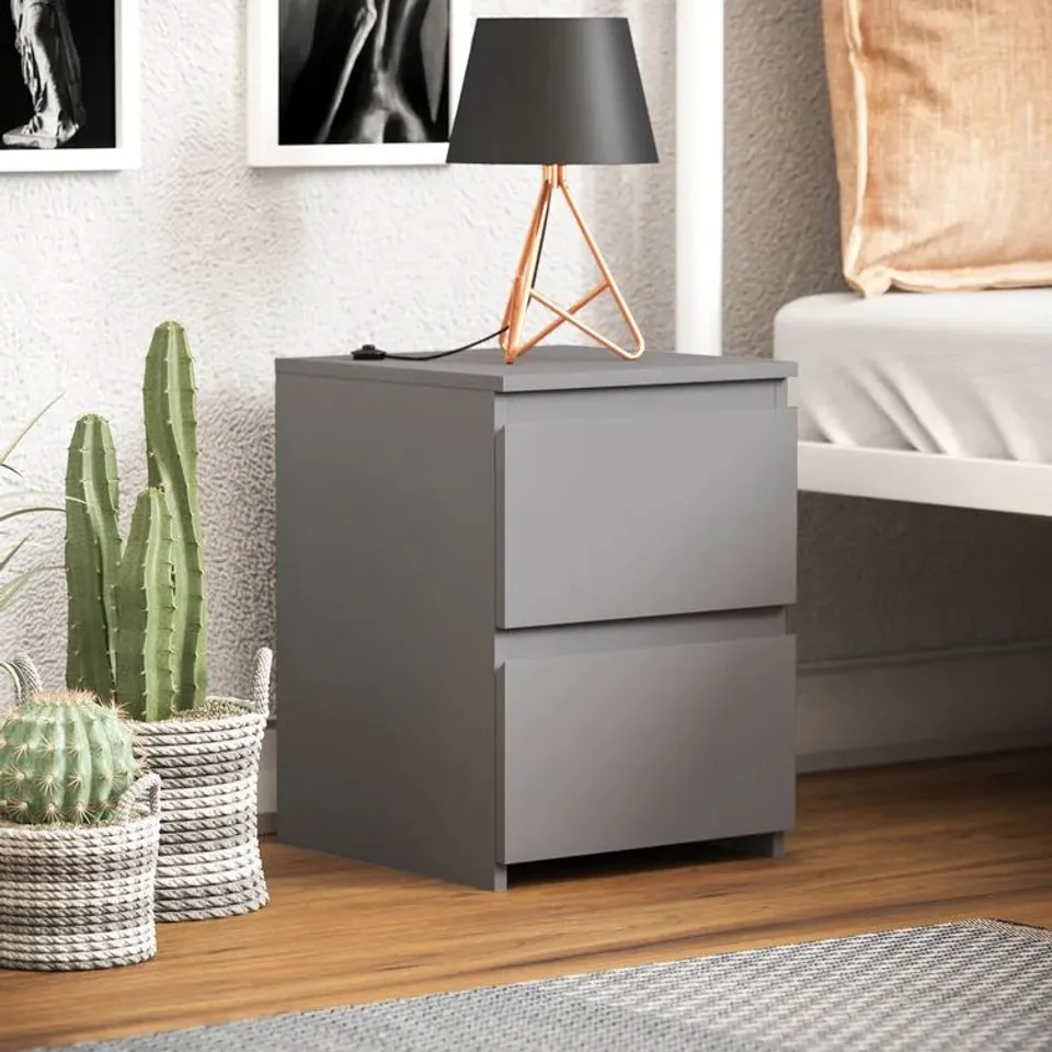 BOXED CUMBA TWO DRAWER BEDSIDE TABLE WHITE (1 BOX)