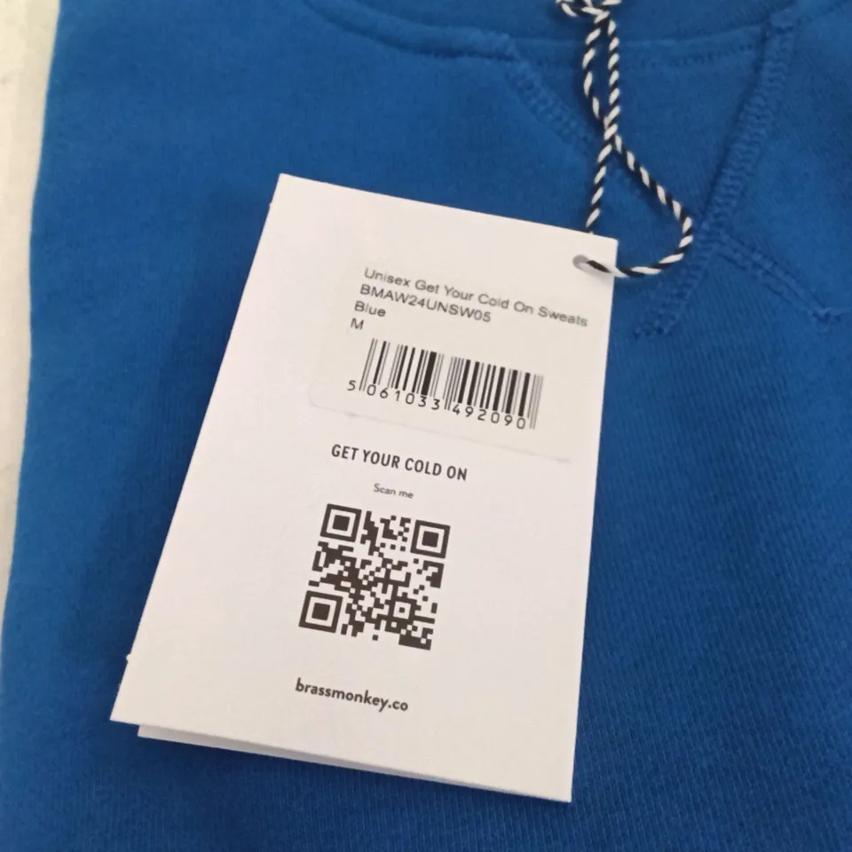 BOX TO CONTAIN BRASS MONKEY - SWEATS BLUE SIZE M APPROXIMATELY 14