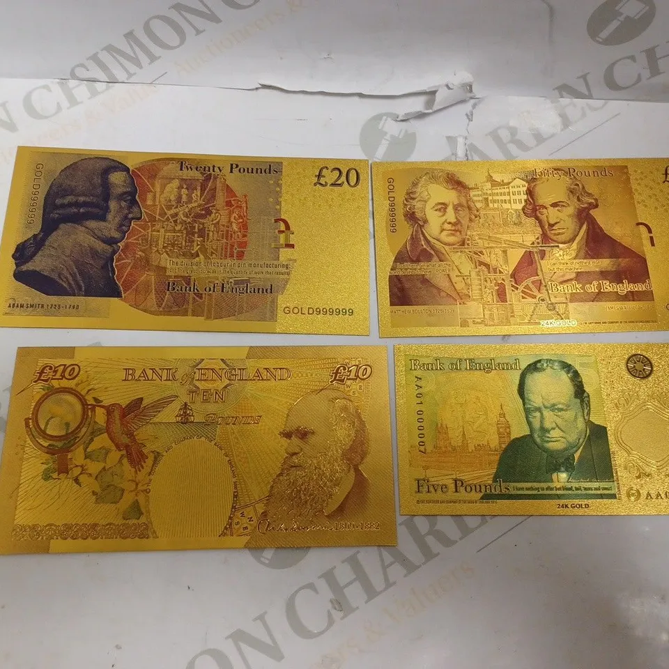 SET OF 24K FOIL GOLD BANK NOTES - £5, £10, £20 AND £50