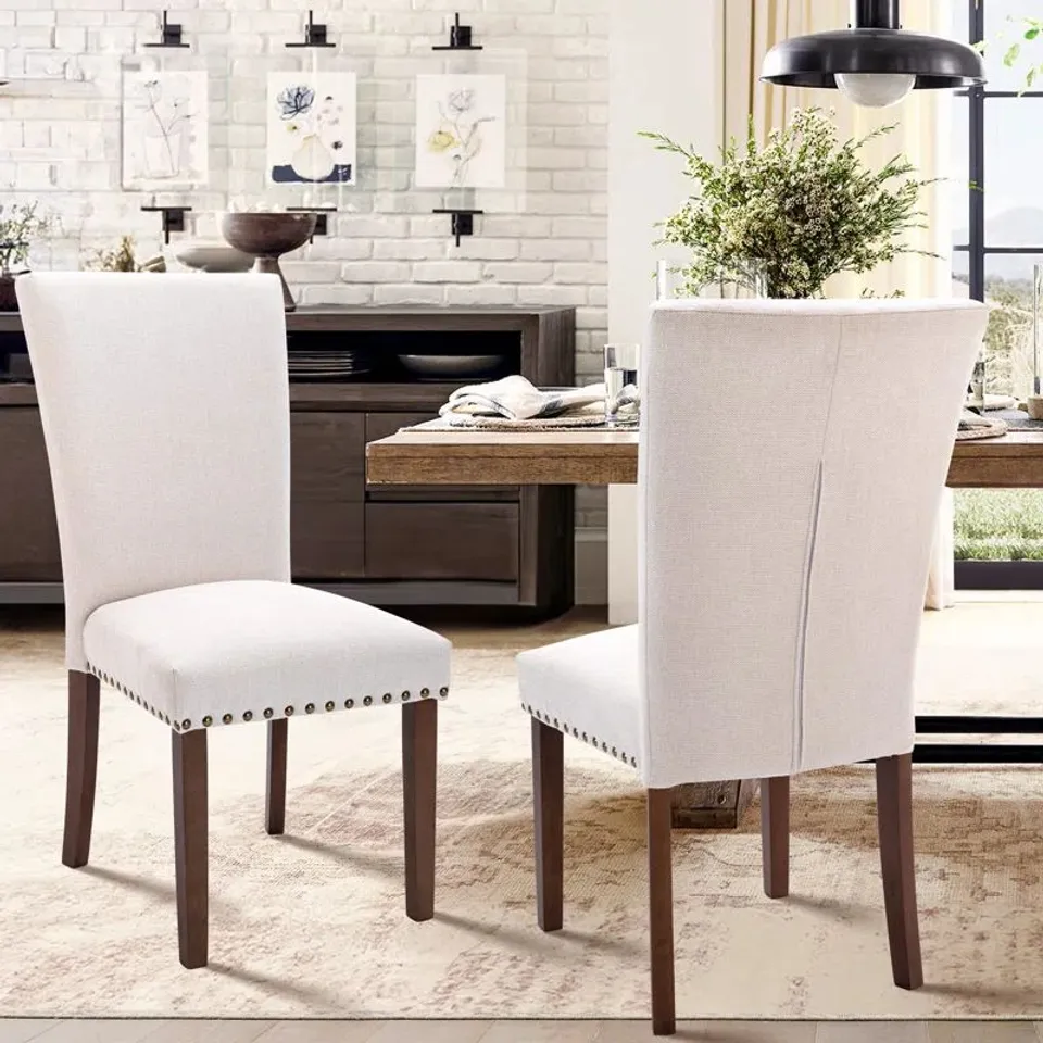 BOXED NAILHEAD TRIM LEATHER/FABRIC UPHOLSTERED SIDE CHAIR