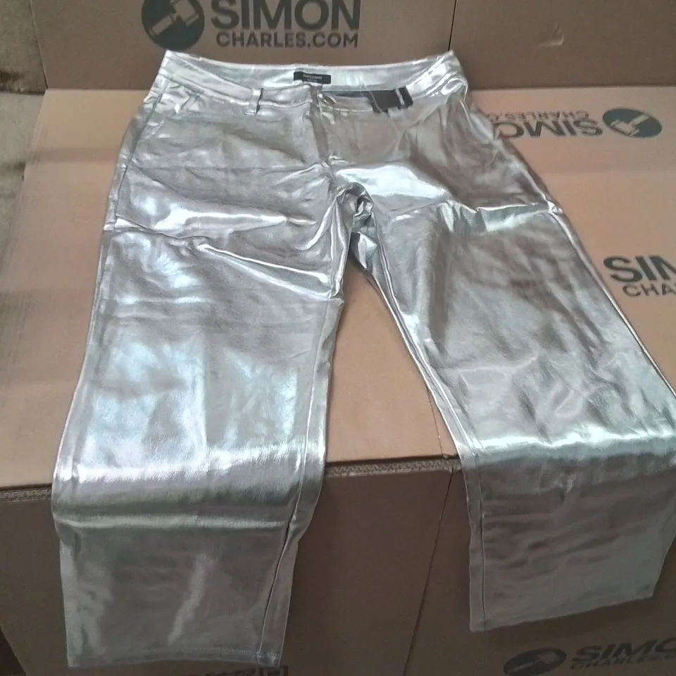 BOXED BRAND NEW APPROXIMATELY 10 JD WILLIAMS PU STRAIGHT TROUSERS SILVER SIZE 16