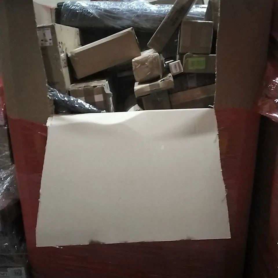 PALLET OF HOUSEHOLD ITEMS TO INCLUDE RAIL RACERS DELUXE, COMPUTER MOTHERBOARD BRACKET,CEILING LIGHT, CHAIR FLOOR MAT AND OTHER ASSORTED ITEMS....
