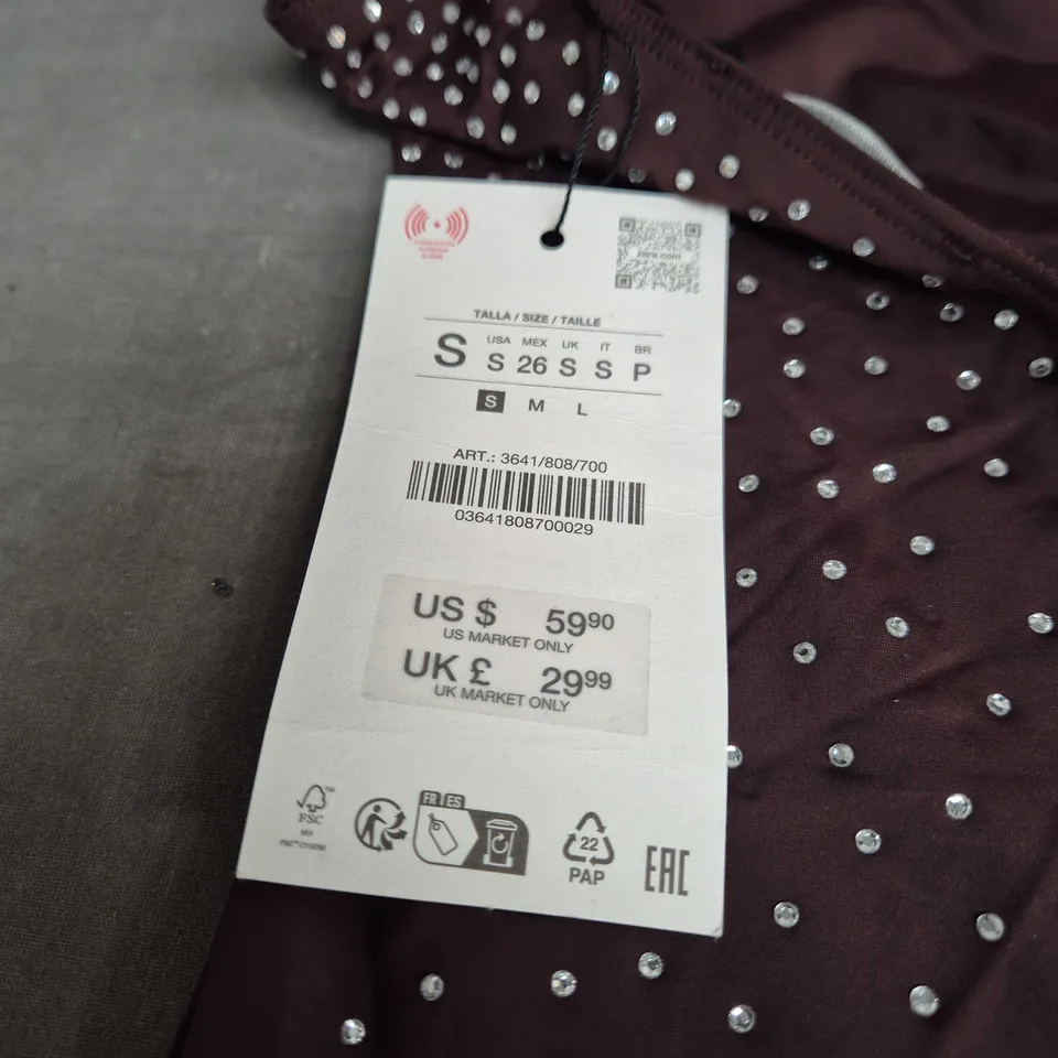 ZARA BURGUNDY EMBELLISHED DRESS – WOMEN'S, UK SIZE S