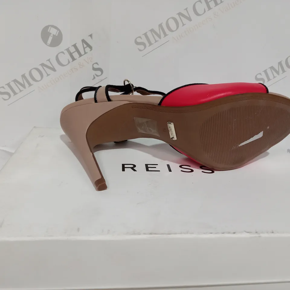 BOXED REISS MARGOT STRAP CORAL RED HEELS - SIZE 5