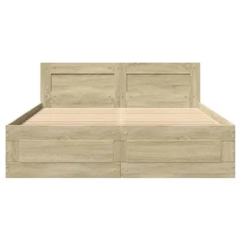BOXED BED FRAME WITH HEADBOARD WITHOUT MATTRESS SMOKED OAK 140×200CM (2 BOXES)