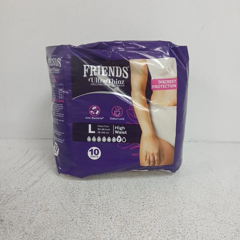 FRIENDS ULTRA THINZ ABSORBENT UNDERWEAR LARGE HIGH WAIST 10 PACK