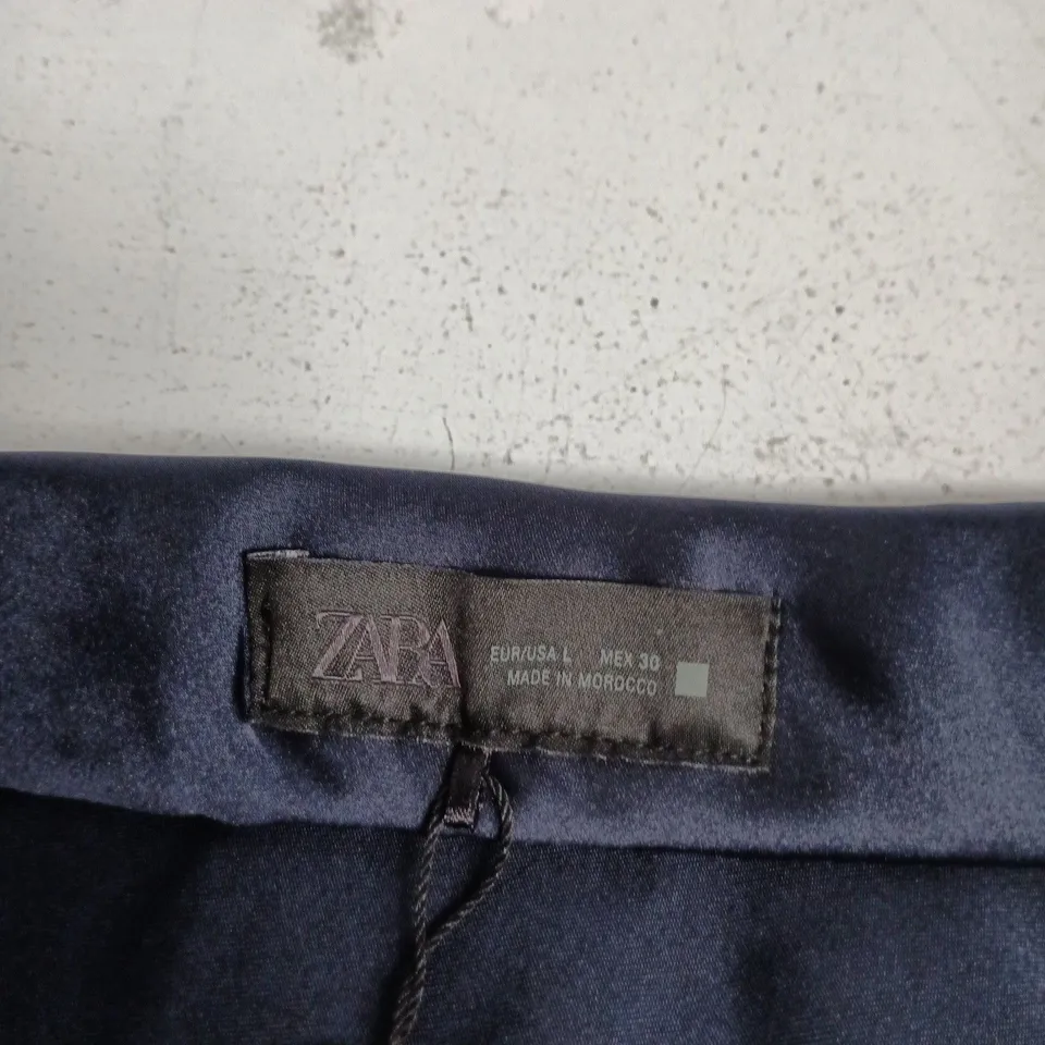 ZARA WOMEN'S NAVY SATIN SKIRT – MADE IN MOROCCO SIZE L