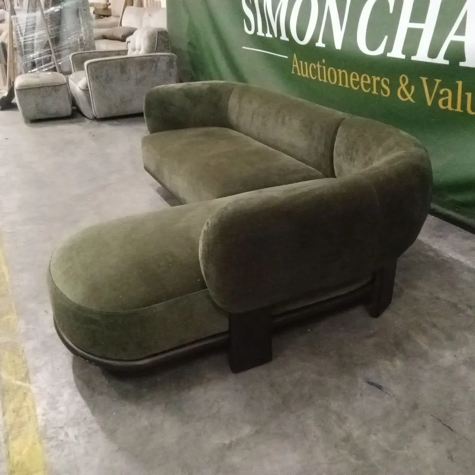 DANETTI FLORENCE OLIVE GREEN FABRIC WITH DARK WOOD RIGHT HAND FACING CHAISE SOFA RRP £1999
