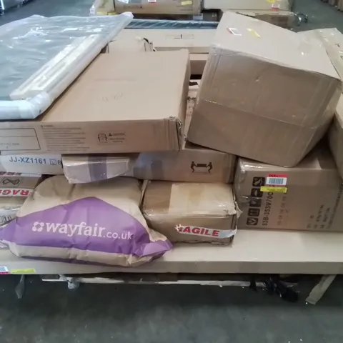 PALLET CONTAINING VARIOUS INCOMPLETE BOXED FURNITURE PARTS AND OTHER HOUSEHOLD ITEMS ETC.
