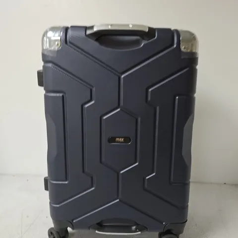 HARD-SHELL WHEELED SUITCASE, DARK BLUE WITH GEOMETRIC PANELS