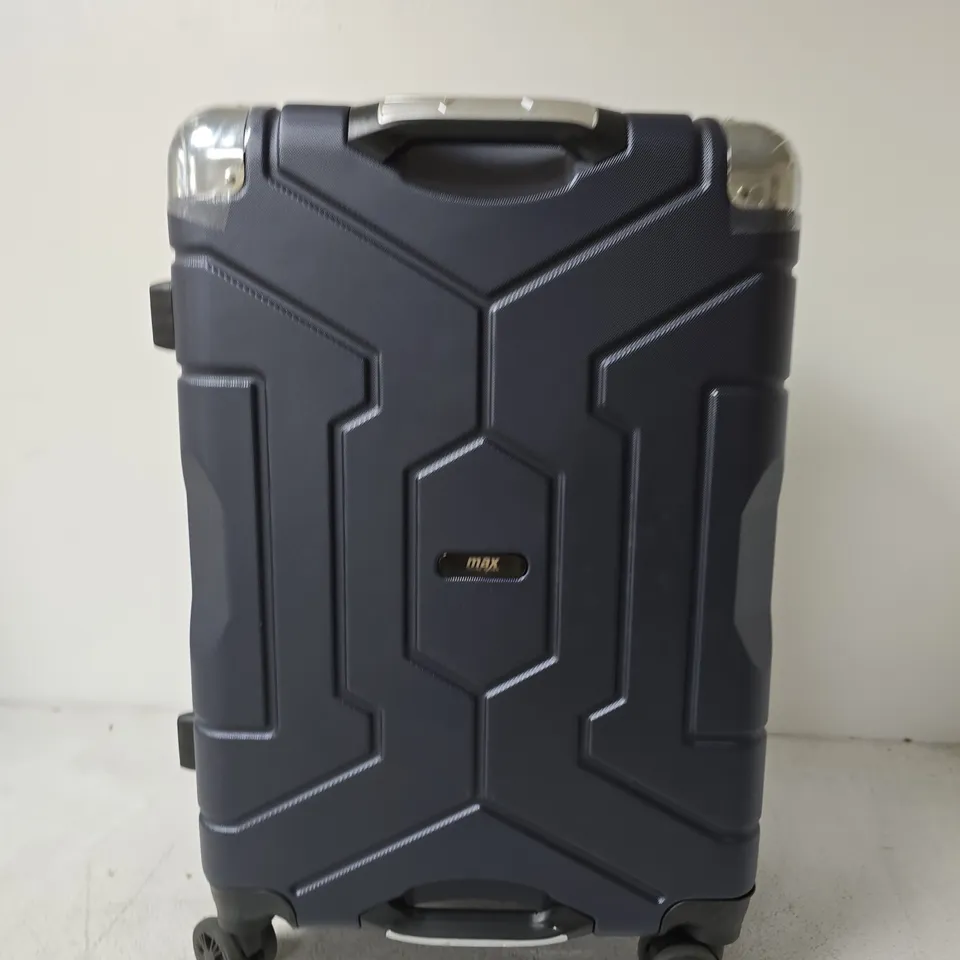 HARD-SHELL WHEELED SUITCASE, DARK BLUE WITH GEOMETRIC PANELS
