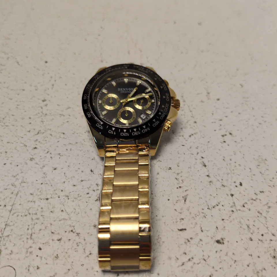 DENVOSI ORIGINAL GOLD-TONE CHRONOGRAPH WRISTWATCH WITH BLACK TACHYMETER BEZEL
