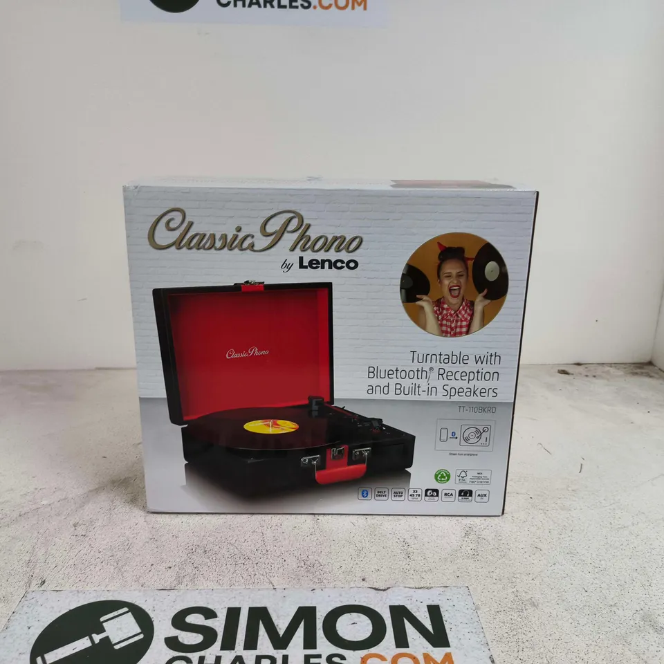 BOXED CLASSIC PHONO BY LENCO BLUETOOTH TURNTABLE WITH BUILT IN SPEAKERS