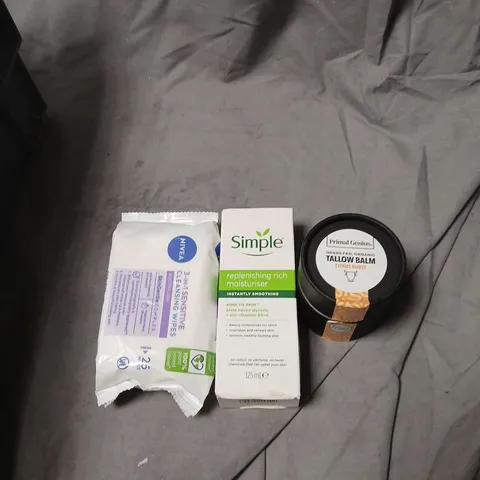 APPROXIMATEY 20 ASSORTED HEALTH AND BEAUTY PRODUCTS TO INCLUDE - SIMPLE REPLENISHING RICH MOISTURIZER. 