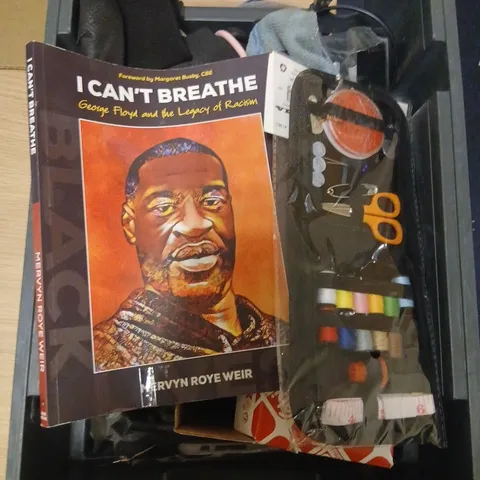 ASSORTED PRODUCTS TO INCLUDE; I CAN'T BREATHE BOOK, SEWING KIT AND PEGS