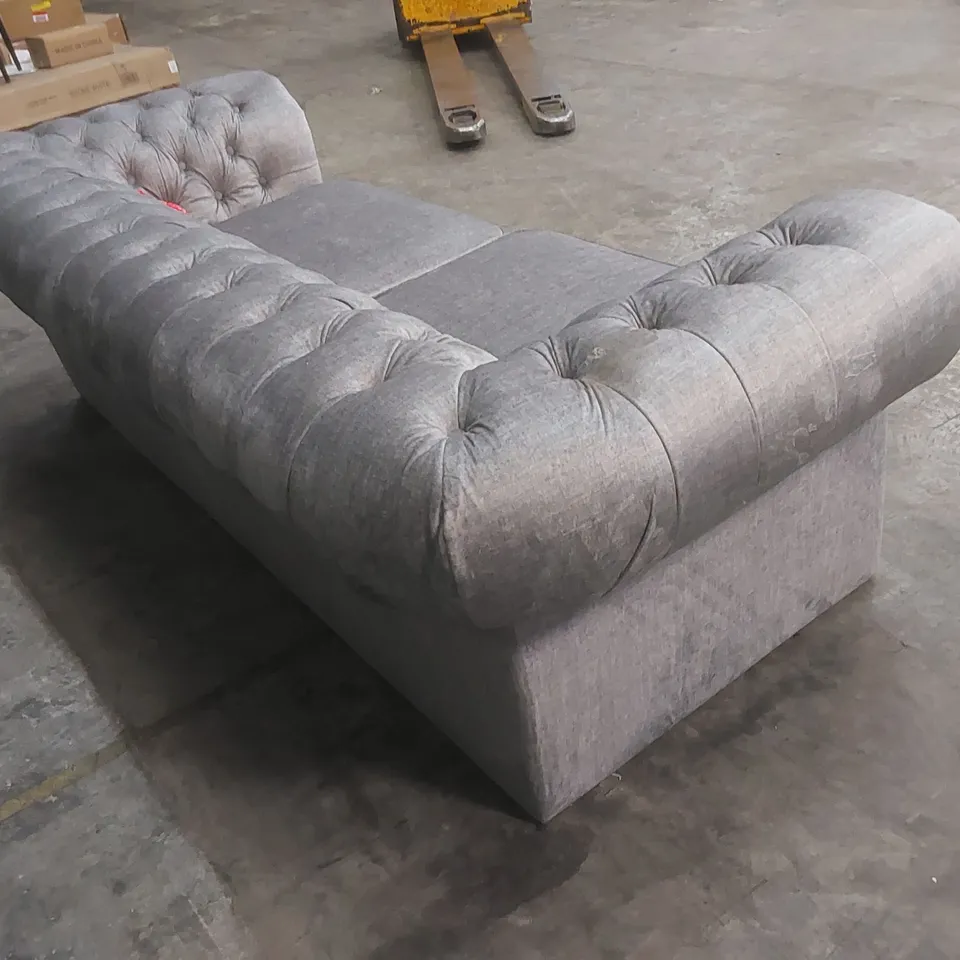 DESIGNER LAURA FABRIC CHESTERFIELD 3 SEATER SOFA - SILVER