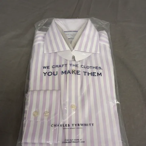 SEALED CHARLES TYRWHITT PURPLE & WHITE SLIM FIT SHIRT - 15 1/2 / 34INCH