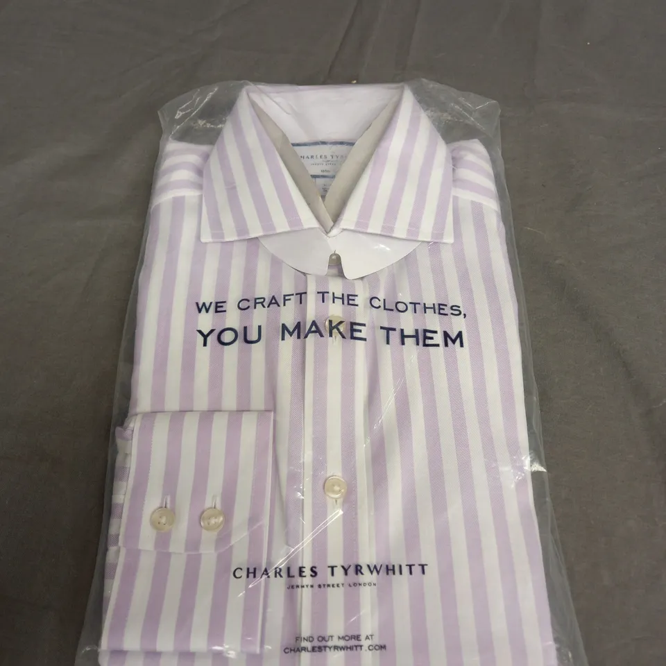 SEALED CHARLES TYRWHITT PURPLE & WHITE SLIM FIT SHIRT - 15 1/2 / 34INCH