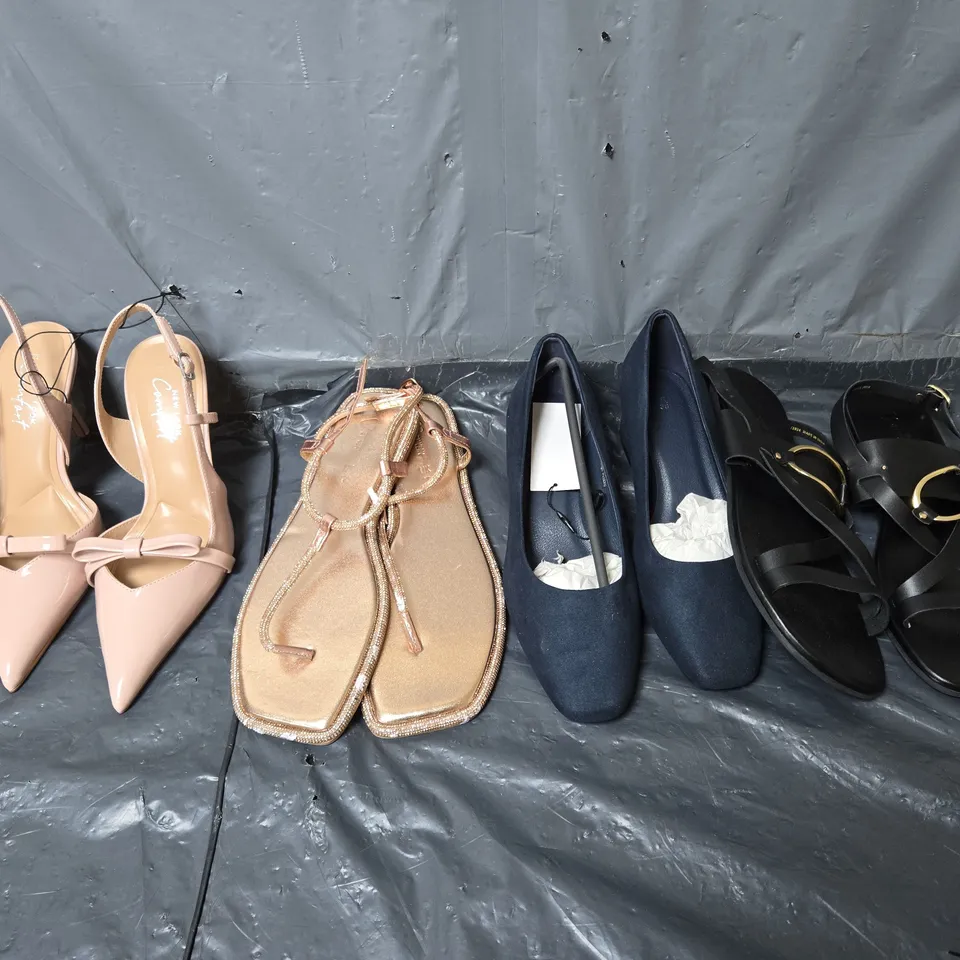 APPROXIMATELY 8 PAIRS OF UNBOXED SHOES TO INCLUDE TRAINERS, HEELS, AND BOOTS IN VARIOUS SIZES AND STYLES 