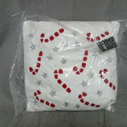 CHRISTMAS CANDY CANE CUSHION IN WHITE MULTI