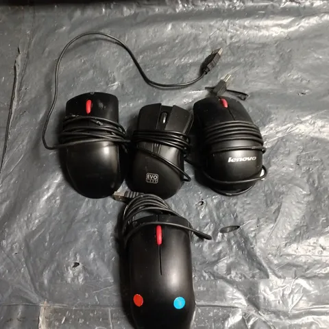 BOX OF APPROXIMATELY 30 ASSORTED COMPUTER MICE TO INCLUDE LENOVO AND EVO LABS