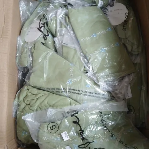 LARGE BOX OF WOMENS CLOTHING ITEMS IN VARIOUS STYLES , COLORS AND SIZES
