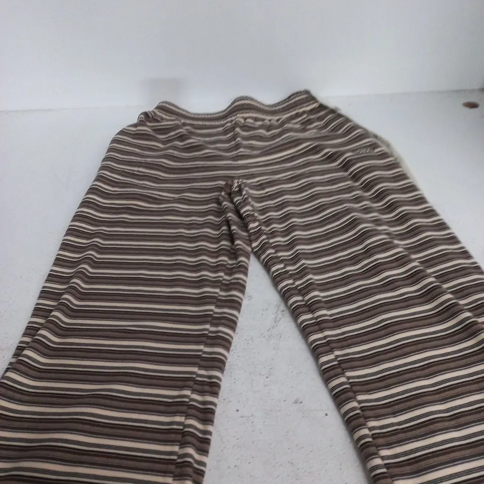 REASN WOMENS FLEECE STRIPE HIGH WAIST WIDE LEG JOGGERS – LATTE, UK 12