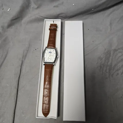 MENS STOCKWELL WATCH – SUB DIALS WITH MOON PHASE – BROWN LEATHER STRAP – 3ATM WATER RESISTANT – GIFT BOX