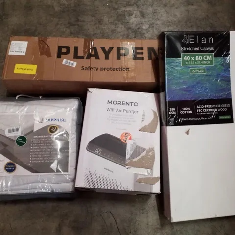 PALLET CONTAINING ASSORTED PRODUCTS INCLUDING PLAYPEN, MATTRESS TOPPER, WIFI AIR PURIFIER & 40×80CM STRETCHED CANVAS 6-PACK