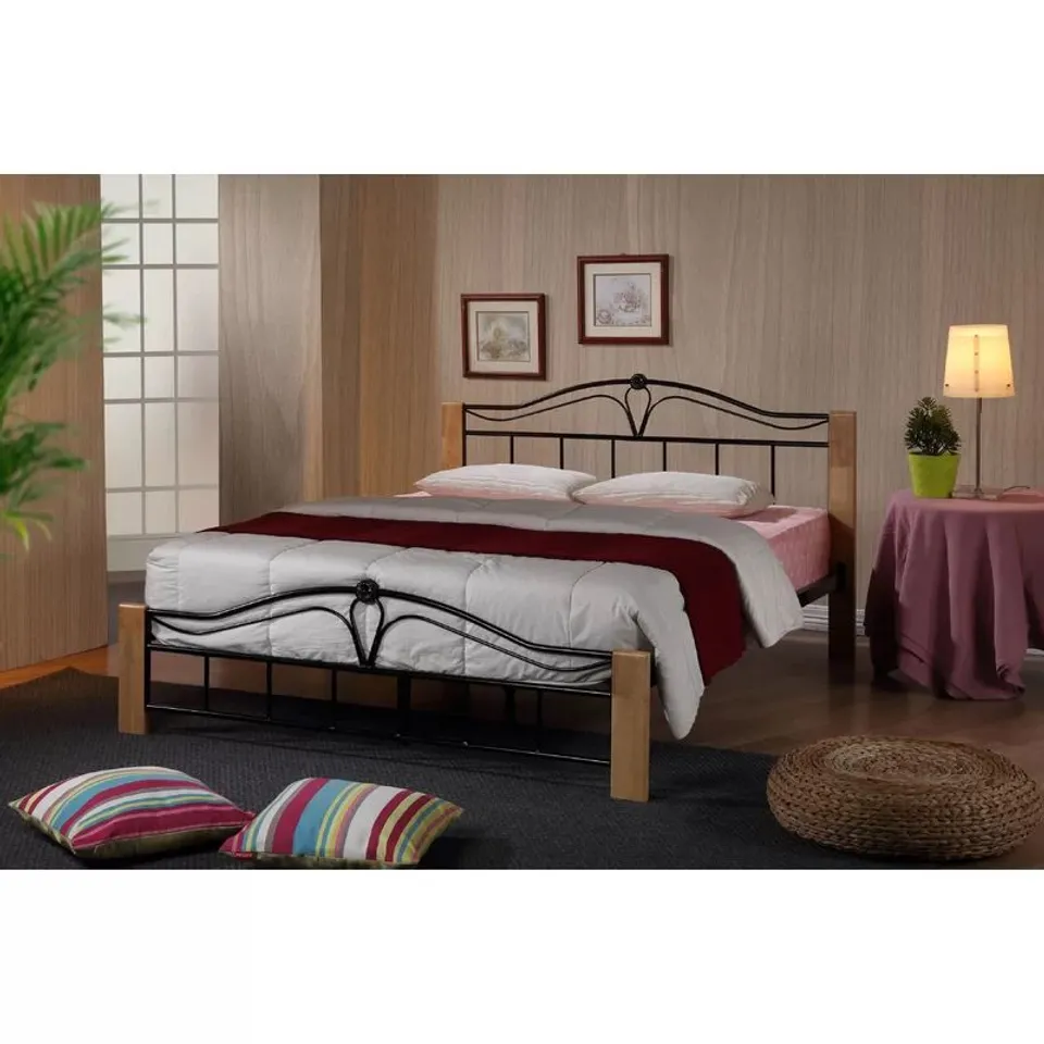 BOXED ELBURN BED FRAME - MAPLE/GLOSSY BLACK, 150CM KING SIZE (3 BOXES)