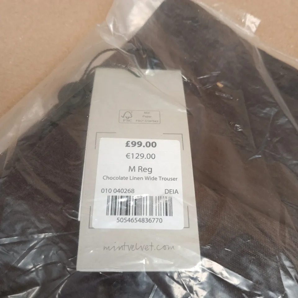 MINT VELVET CHOCOLATE LINEN WIDE TROUSER SIZE MEDIUM REGULAR TAGGED BAGGED