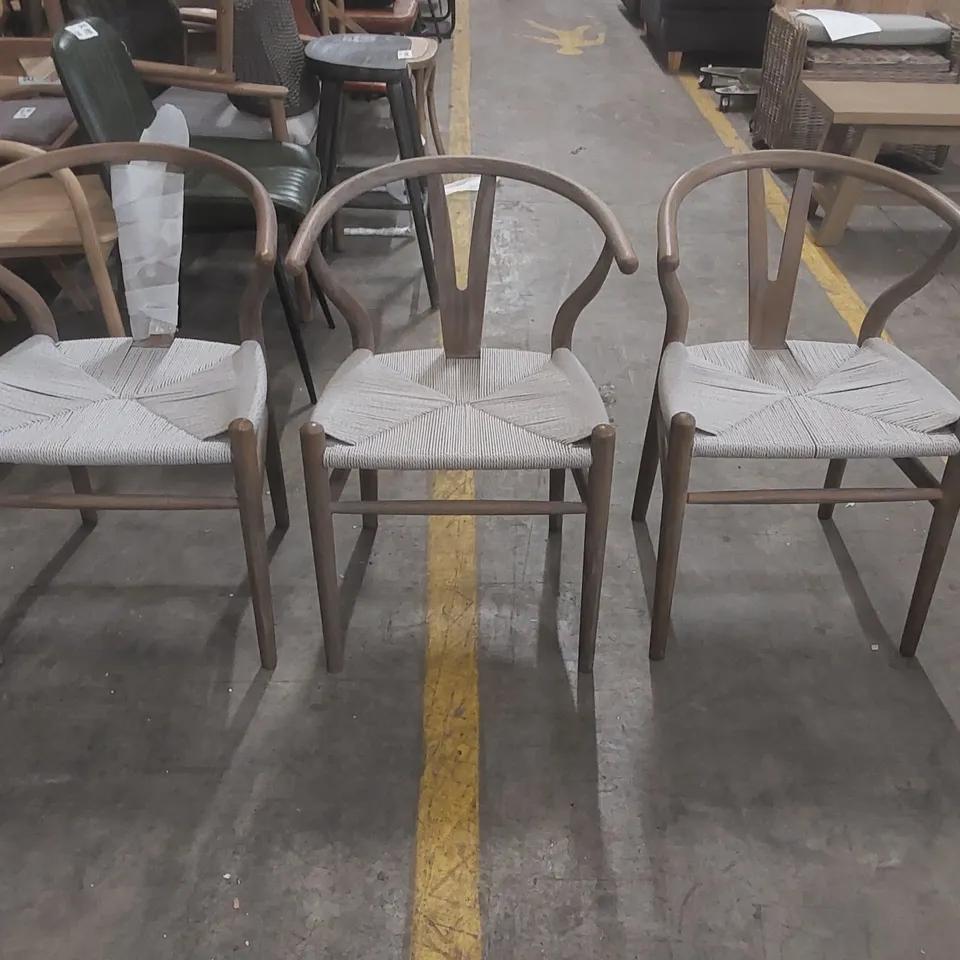 SET OF 3x DESIGNER SOLID WOOD DINING CHAIRS