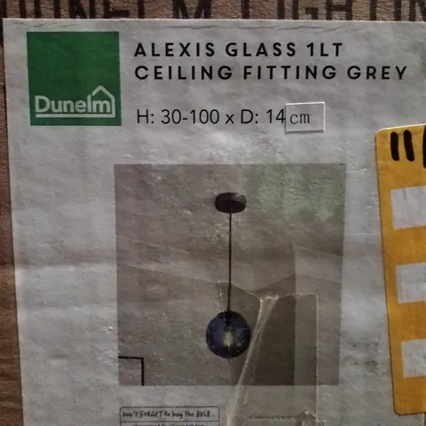 BOXED DUNELM ALEXIS GLASS 1LT CEILING FITTING GREY