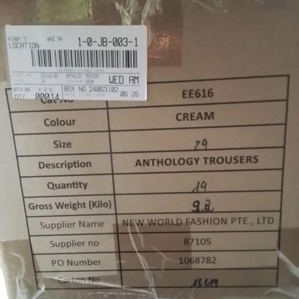 BOXED BRAND NEW APPROXIMATELY 14 ANTHOLOGY TROUSERS CREAM SIZE 24