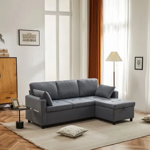 BOXED L-SHAPED CORNER SOFA BED, 3 SEATER SOFA WITH STORAGE (1 BOX)