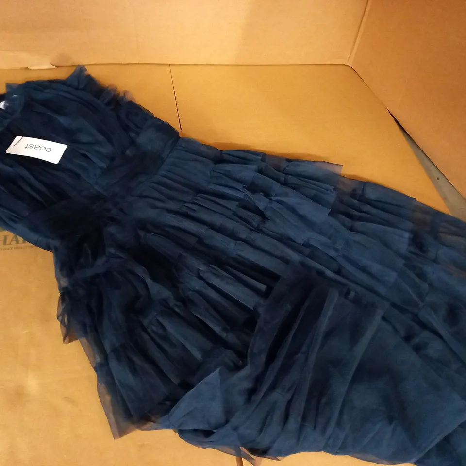 COAST PETITE TULLE TIERED FRLL SLEEVE DRESS IN NAVY - 10