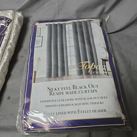 BOX OF APPROXIMATELY 10 ASSORTED CURTAINS INCLUDING TOPAZ EYELET HEADER AND TOPAZ OUT READY MADE CURTAIN 