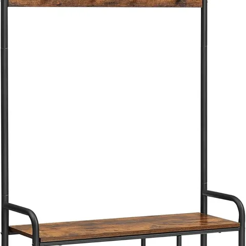 BOXED VASAGLE HALL TREE WITH BENCH AND SHOE STORAGE, 9 REMOVABLE HOOKS, 30 X 85 X 180.5 CM, RUSTIC BROWN AND BLACK