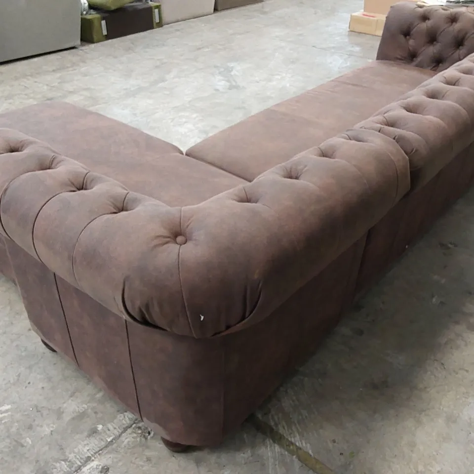 QUALITY DESIGNER CHESTERFIELD STYLE CHAISE SOFA - CHOCOLATE BROWN