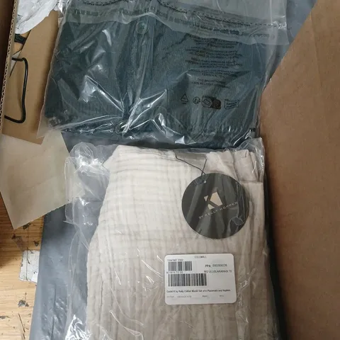 BOX OF ASSORTED CLOTHING ITEMS IN DIFFERENT SIZES