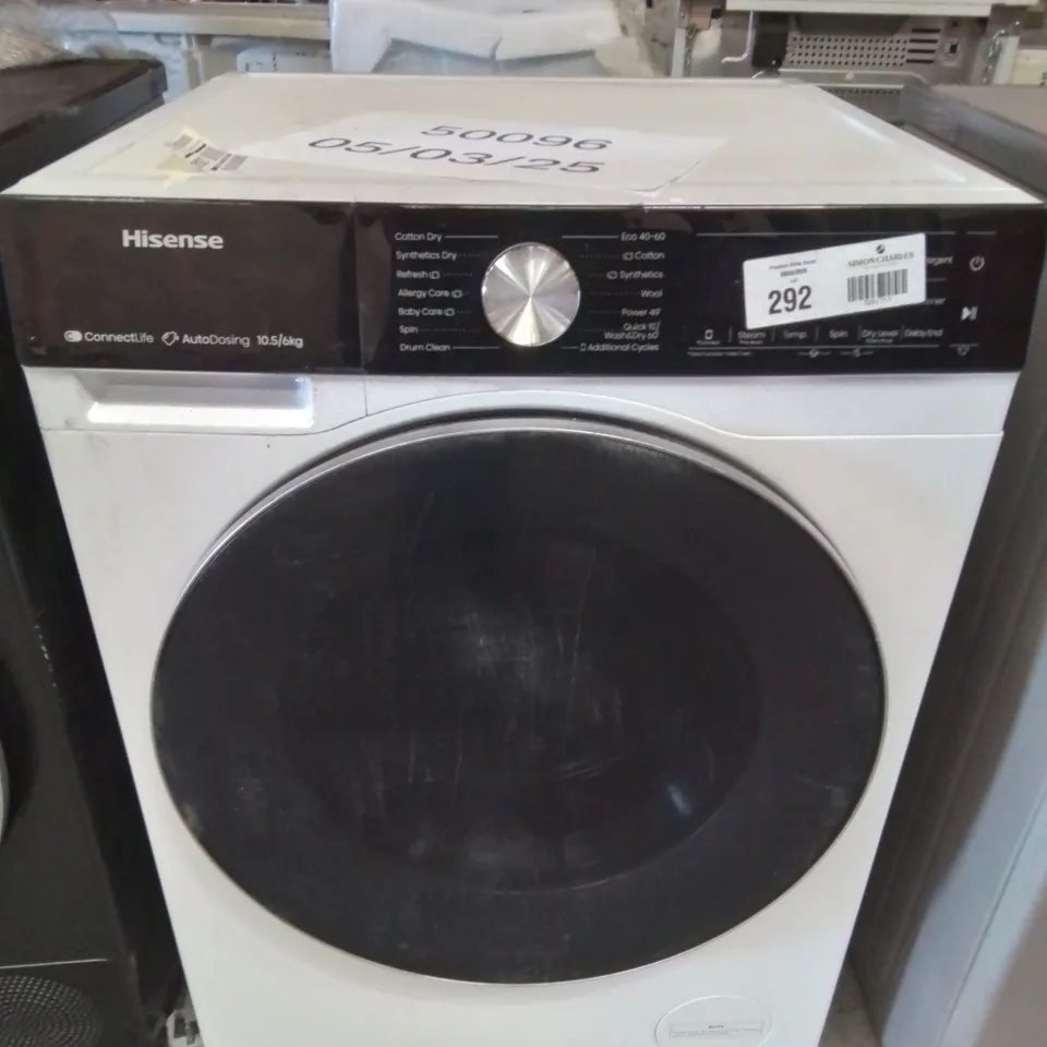 HISENSE 5S SERIES WD5S1045BW 60CM FREESTANDING 10.5/6 KG FRONT LOAD INVERTER WASHER DRYER WITH AUTO DOSE WIFI ENABLED STEAM WASH - 19 PROGRAMS 1400 RPM WHITE ENERGY RATING A/D [ENERGY CLASS A]