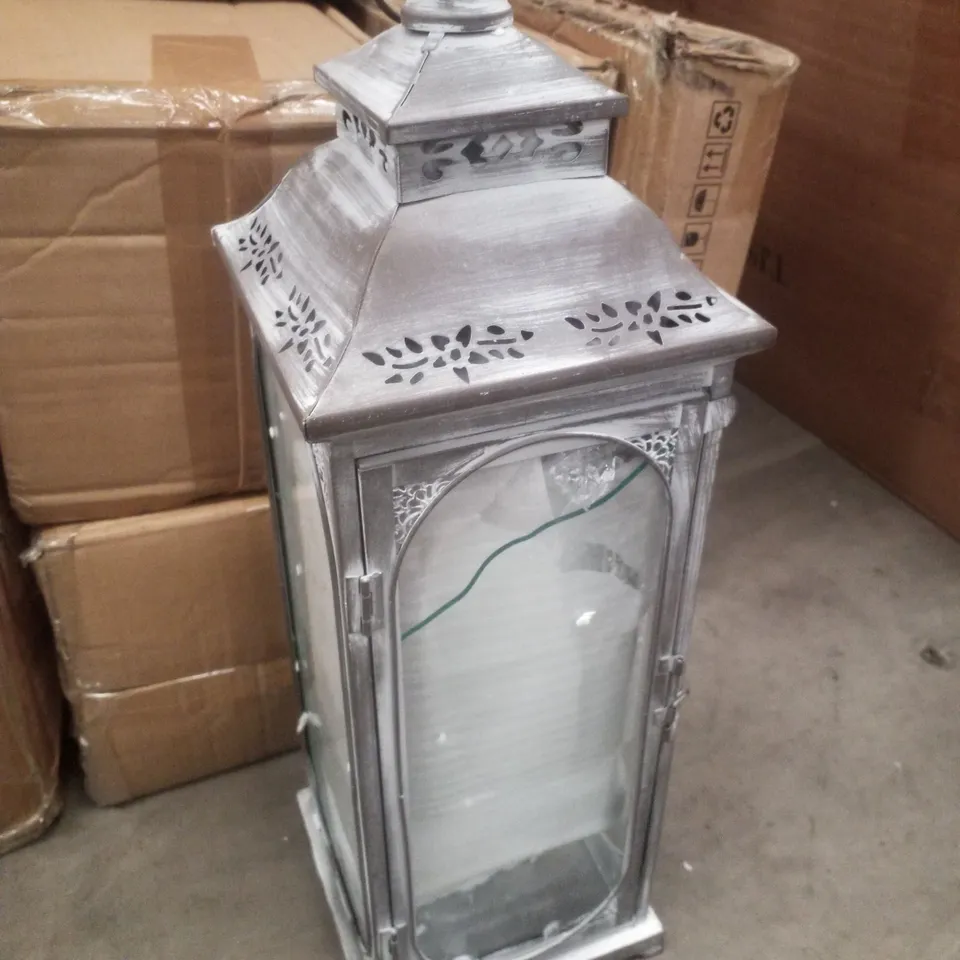 BOXED SET OF 2 GREY CANDLE LANTERNS 