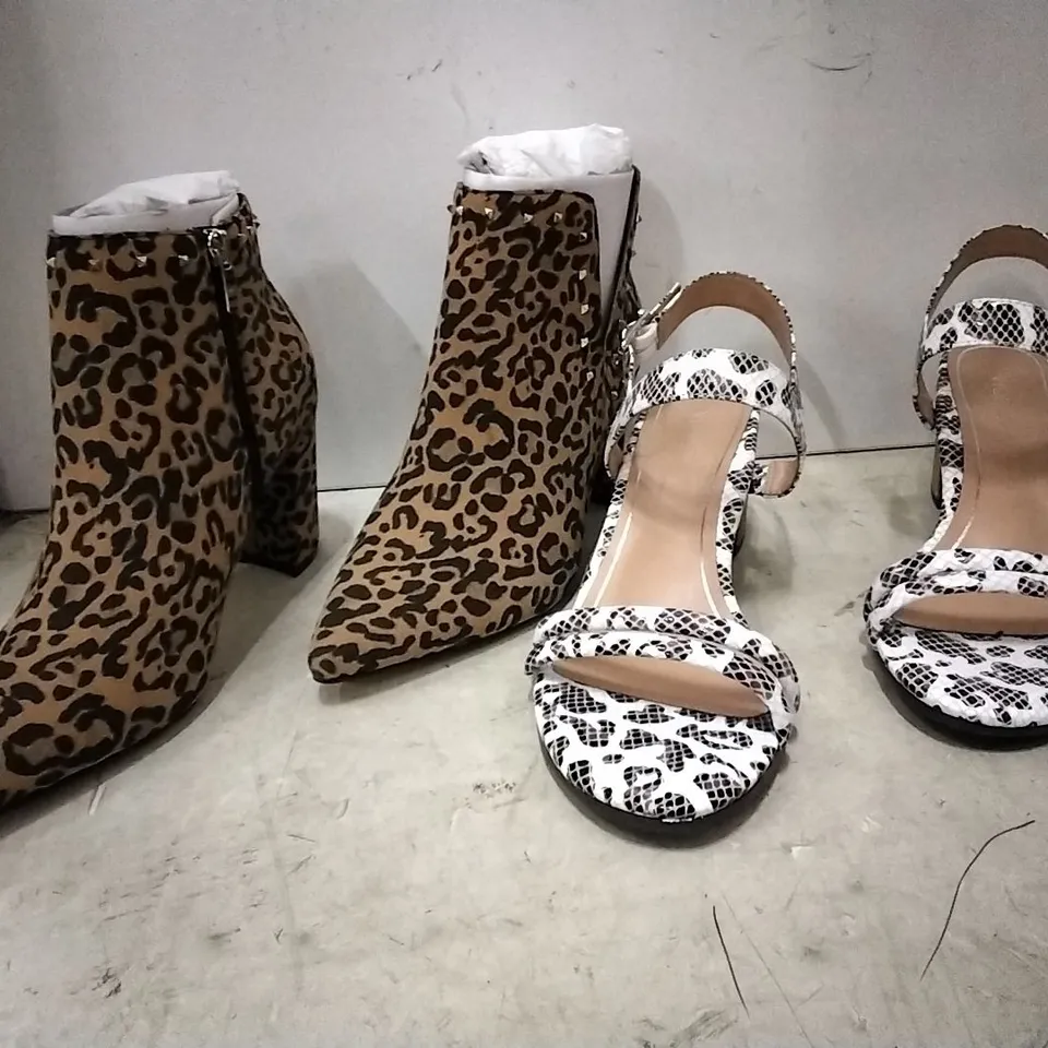 BOXED MARC FISHER LEOPARD PRINT BOOTS SIZE 7.5 AND VIONIC PRINT SANDALS UK 8