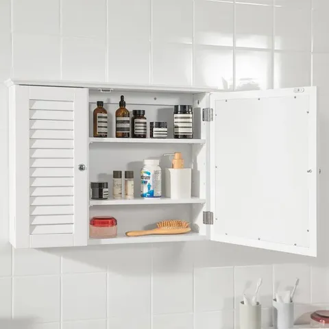 BOXED LYONSDALE 65WΓ49H MM FRAMED MEDICINE CABINET WITH MIRROR AND 5 ADJUSTABLE SHELVES
