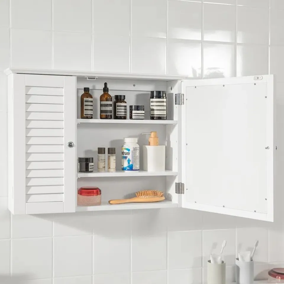 BOXED LYONSDALE 65W×49H MM FRAMED MEDICINE CABINET WITH MIRROR AND 5 ADJUSTABLE SHELVES