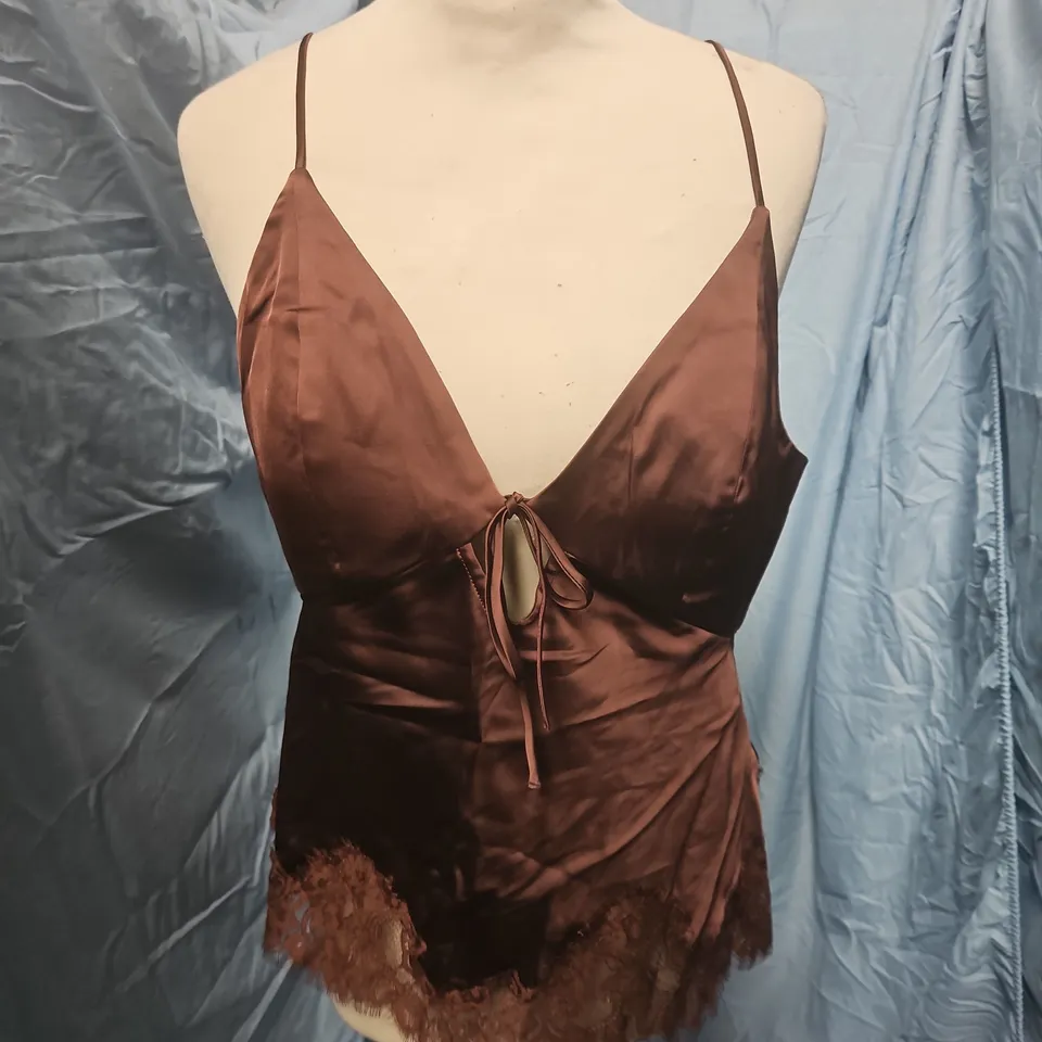 ABERCROMBIE & FITCH BRA-FREE COLLECTION SATIN CAMISOLE – BROWN, SIZE L, MADE IN CAMBODIA