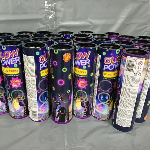APPROXIMATELY 25 GLOW POWER 8" GLOW STICK TUBES (100 GLOW STICKS PER TUBE) - COLLECTION ONLY